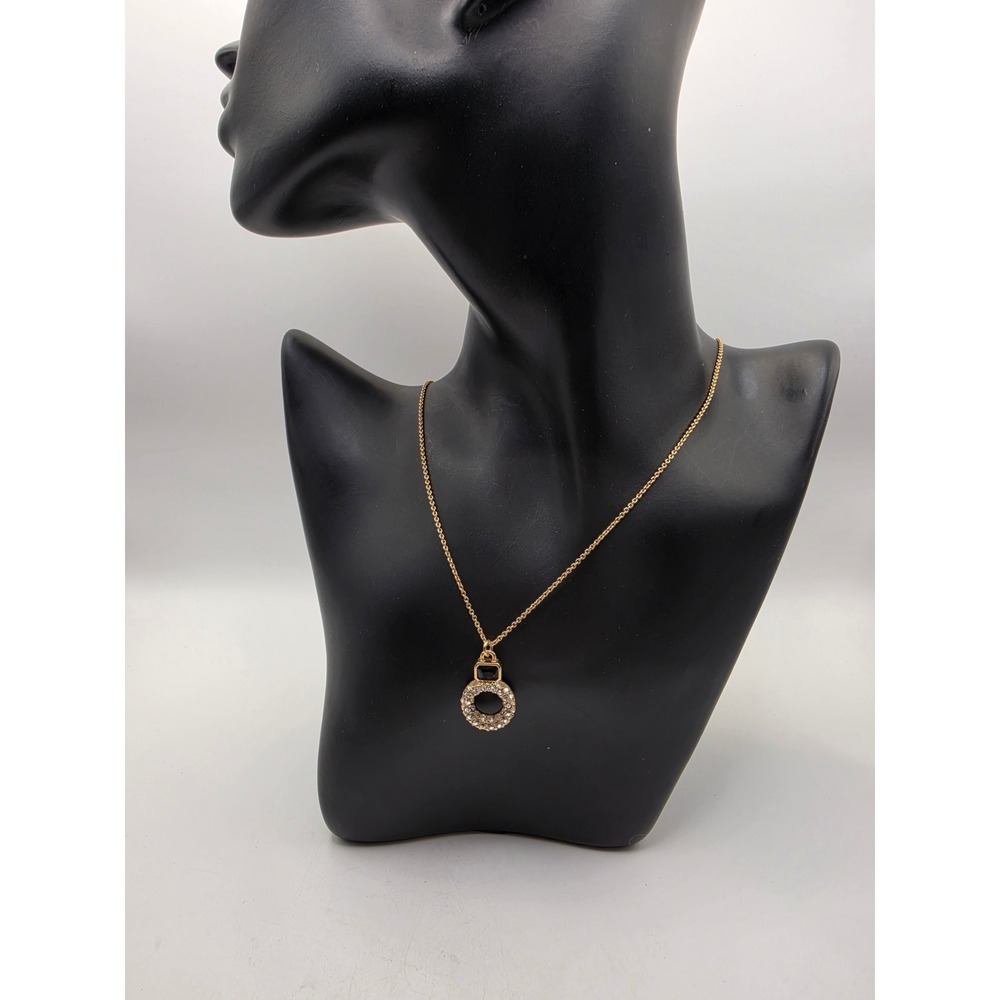 Kate Spade New York Gold Tone Black Stone Pave Crystal Circle Pendant Necklace